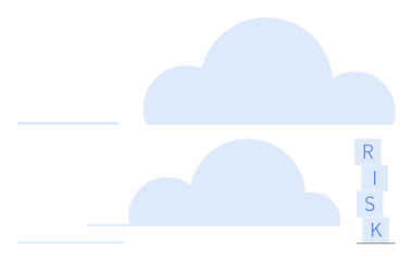 Two simple clouds with RISK arranged vertically beside them, emphasizing uncertainty and challenges. Ideal for safety, decision-making, forecasting, strategy, business, finance, abstract line flat