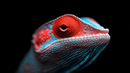 Fototapeta premium Close-up view of a colorful gecko with vibrant patterns against a dark background