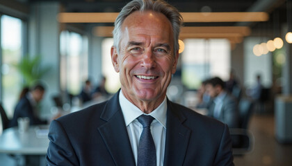 Fototapeta premium Professional man smiling in modern office environment 