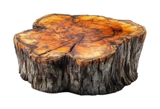Wooden log slice display nature decorative piece isolated on transparent background, png