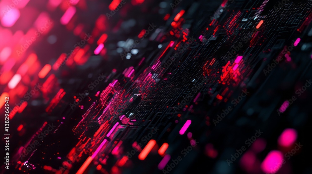 Poster abstract dark pixelated texture with futuristic design, featuring complex geometric patterns and hig