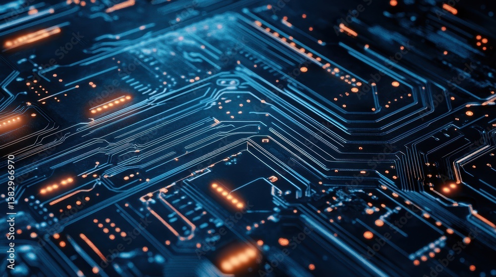 Fototapete a detailed futuristic digital circuit board featuring intricate lines and patterns, showcasing advan