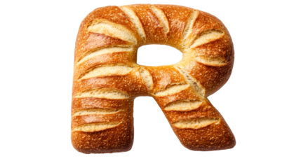Letter R shaped bread, baked goods art creation, cut out transparent