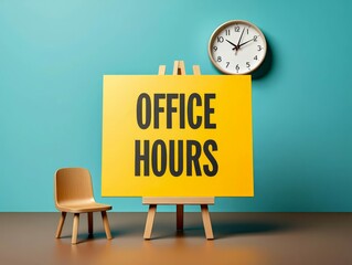 Office hours are shown using the text and photo of clock.