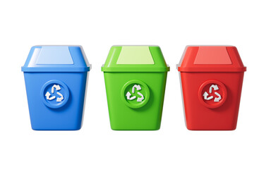 Cartoon trash can with a recyclable logo, garbage sorting, Environmental protection concept, 3d rendering.
