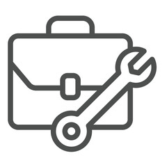 Briefcase with wrench line icon, repair service concept. Vector graphics. Mechanician bag, portfolio sign on white background, outline style icon for mobile or web design.