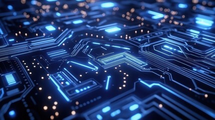 A detailed futuristic digital circuit board featuring intricate lines and patterns, showcasing advanced technology and complex design.