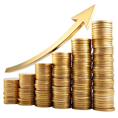 Golden coins stacked with a rising graph showing financial growth and investment success