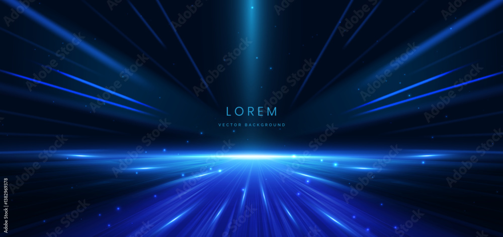 Wall mural abstract scene elegant blue light lines on dark background with lighting effect and sparkle.