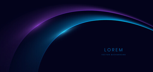 Abstract blue and purple curve rays glowing on dark blue background with copy space for text. Luxury design style.