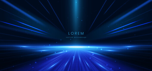 Abstract scene elegant blue light lines on dark background with lighting effect and sparkle.