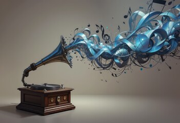 Vintage Gramophone with Musical Notes, Evoking Nostalgia