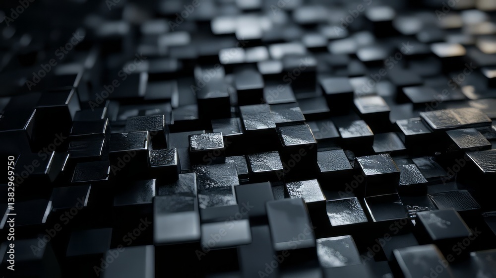 Poster abstract dark pixelated texture with futuristic design, featuring complex geometric patterns and hig