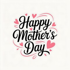 Happy mother's day text with pink hearts and swirls on white background