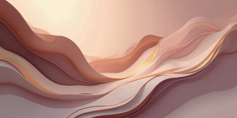 A contemporary abstract composition in mocha, soft musse, and delicate accents of muted lavender and metallic gold exudes elegance