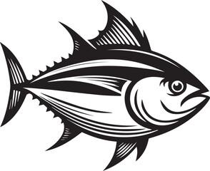 High-Quality Black and White Tuna Fish Vector Illustration – Perfect for Tuna Fish Day