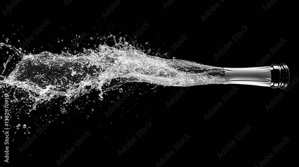 Poster dynamic splash of pure water erupting from a bottle on a black background creating a refreshing and 