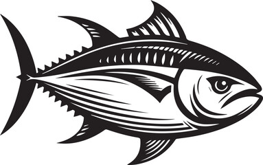 High-Quality Black and White Tuna Fish Vector Illustration – Perfect for Tuna Fish Day