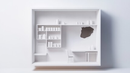 Minimalist white kitchen model with hole