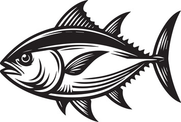High-Quality Black and White Tuna Fish Vector Illustration – Perfect for Tuna Fish Day