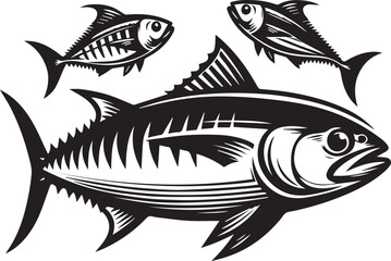 High-Quality Black and White Tuna Fish Vector Illustration – Perfect for Tuna Fish Day