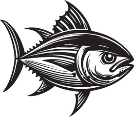 High-Quality Black and White Tuna Fish Vector Illustration – Perfect for Tuna Fish Day