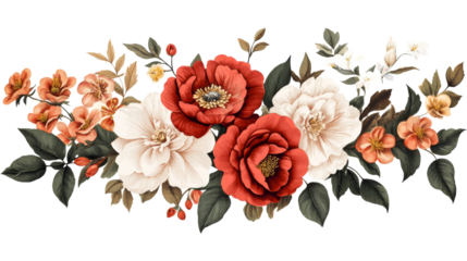 Floral arrangement of roses and camellias, cut out transparent