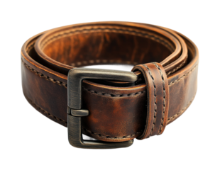 Stylish leather belt display fashion store product isolated on transparent background, png