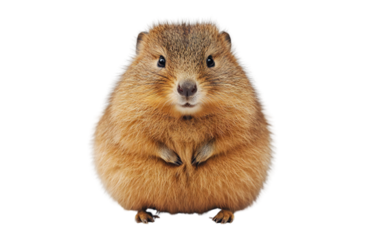 Cute fluffy quokka sitting, isolated on transparent background