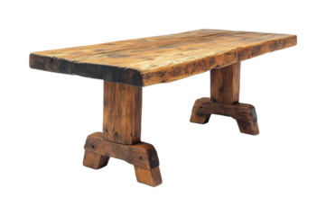 Rustic wooden table home interior furniture natural isolated on transparent background, png
