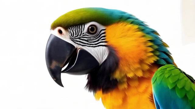 Blue and yellow macaw parrot isolated on a white background