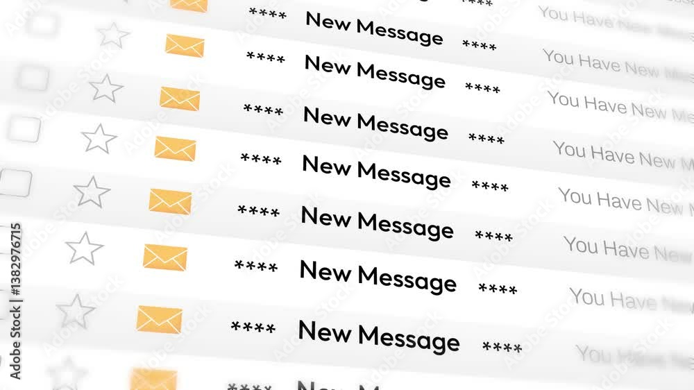 Poster new message showing in the email style, 4k animation scrolling with lot of messages concept. unread 