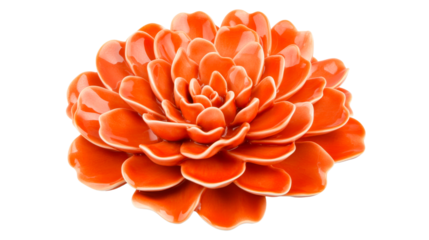 Bright orange glazed flower, decorative bloom, art piece, cut out transparent