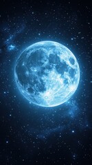 Fototapeta premium Luminous celestial orb illuminating cosmic expanse with ethereal glow and twinkling stars in serene night sky