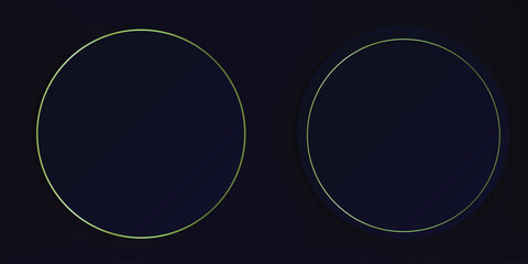 Two dark circles, each outlined with a thin, light gold ring, are positioned side-by-side on a deep blue background. The circles are identical in size and the gold outlines provide a subtle contrast 