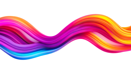 Colorful wave abstract lines, paint brush strokes background, cut out transparent