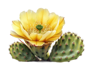 Yellow cactus flower blooming in nature view isolated on transparent background, png