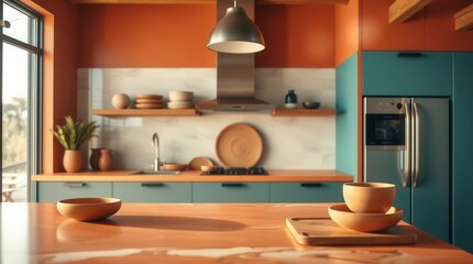 Inviting kitchen design featuring warm tones and natural light creating a cozy culinary space.