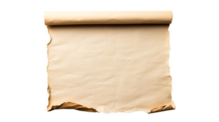 Ancient blank scroll of parchment, old paper sheet, manuscript, cut out transparent