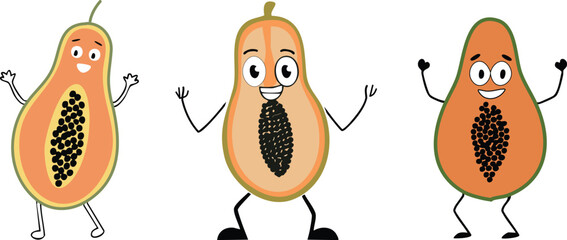 Dancing papaya fruit cartoon · Fun and energetic tropical fruit character for kids design, animation, and fruit branding