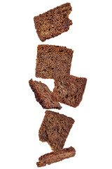Brown rye croutons, toasts.. Isolated on transparent background.