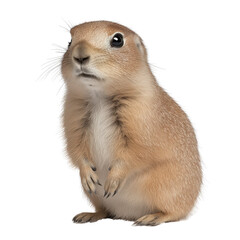 Fototapeta premium Cute Small Prairie Dog Standing Pose with Fluffy Fur and Bright Eyes in a White Background