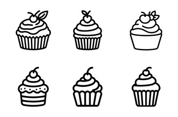 Cake and Dessert Icons Set – Cupcake and Sweet Dessert Sketch Illustrations