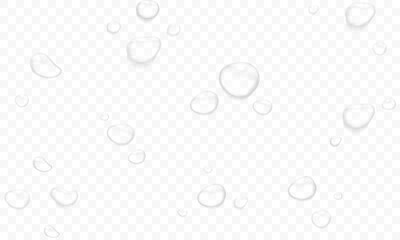 Vector water drop, drops, droplets. PNG drops, condensation on glass, on various surfaces. Realistic drops on a transparent background. Rain and dew