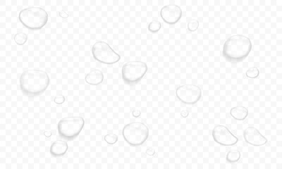Vector water drop, drops, droplets. PNG drops, condensation on glass, on various surfaces. Realistic drops on a transparent background. Rain and dew