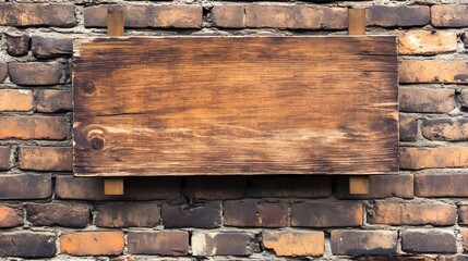there is a wooden sign hanging on a brick wall