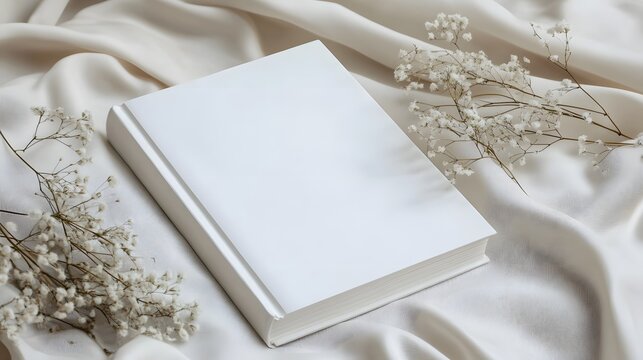 there is a white book with a blank cover on a white cloth