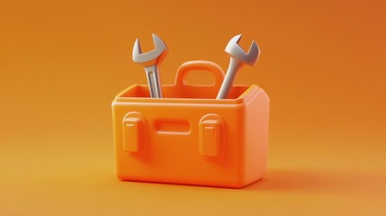 Obraz premium Orange toolbox icon on orange background