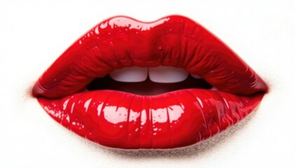 Bold red lipstick smear against stark white backdrop , product, bold