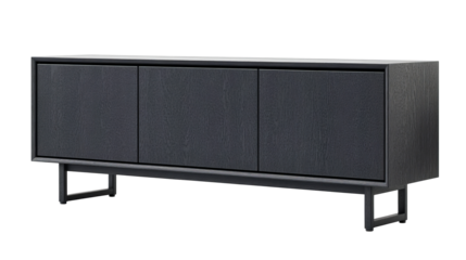 Modern sideboard with dark wood, elegant, three doors, cutout transparent